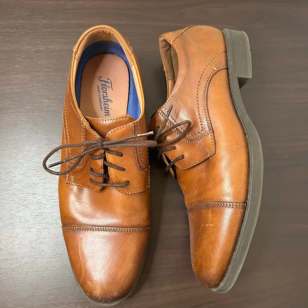 Florsheim Brown Leather Midtown Cap Toe Lace-Up Oxford Dress Shoes Size 10 Men's
